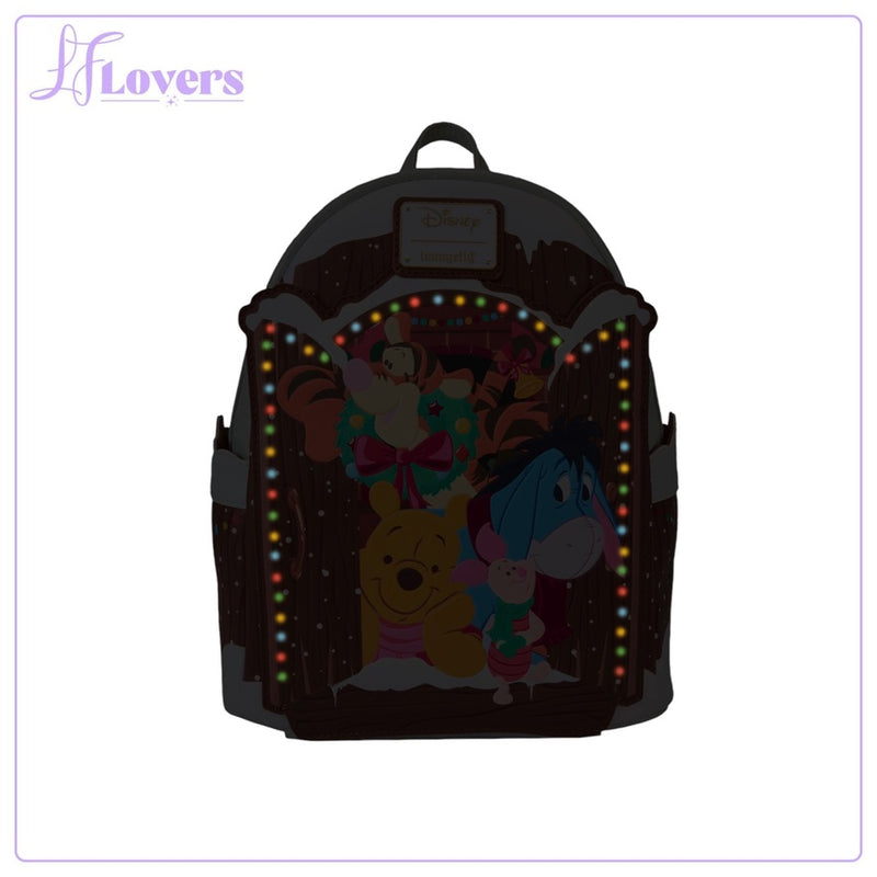 Load image into Gallery viewer, Loungefly Disney Winnie The Pooh Holiday Scene Pooh And Friends Mini Backpack - PRE ORDER
