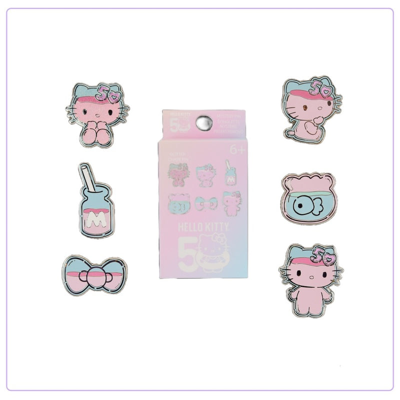 Load image into Gallery viewer, Loungefly Hello Kitty 50th Anniversary Clear and Court Mystery Box Pins
