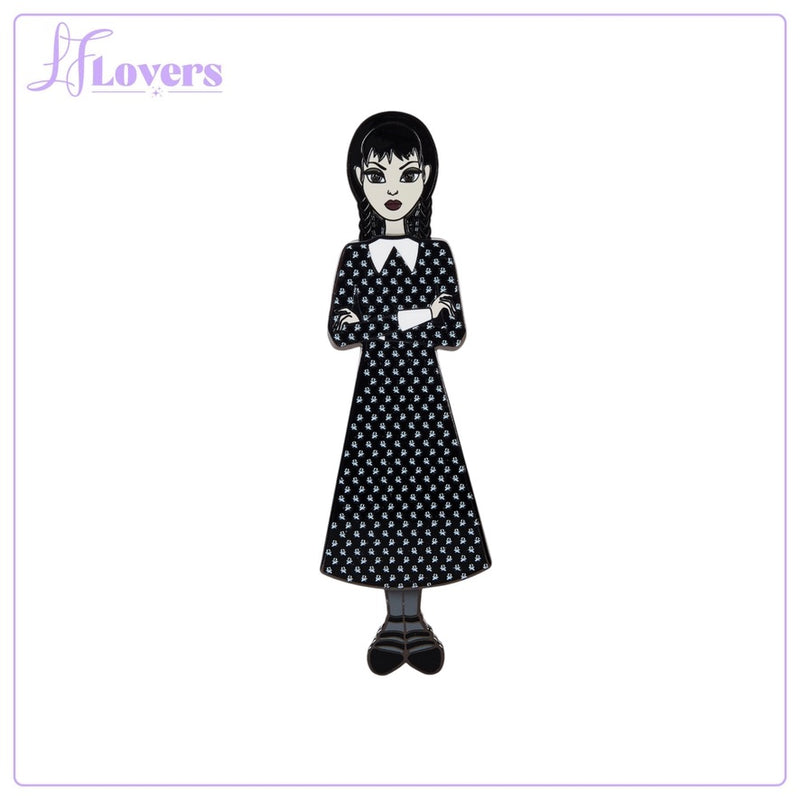 Load image into Gallery viewer, Loungefly MGM Wednesday Addams Paper Doll Pin
