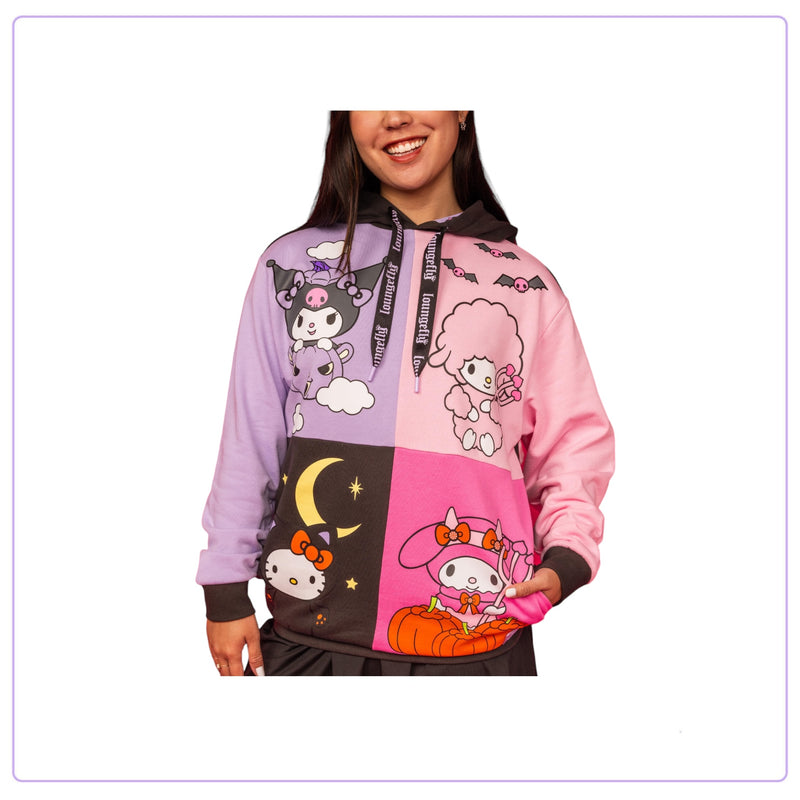 Load image into Gallery viewer, Loungefly Sanrio Kuromi And My Melody Halloween Hooded Sweatshirt
