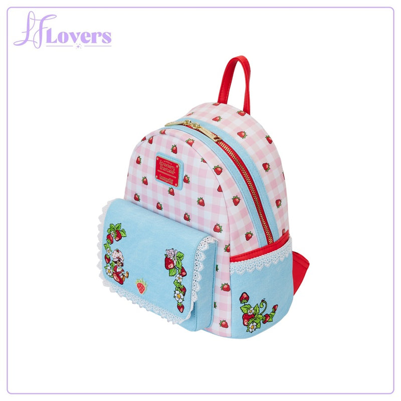 Load image into Gallery viewer, Loungefly Strawberry Shortcake Denim Pocket Mini Backpack - PRE ORDER - LF Lovers
