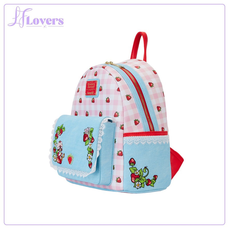 Load image into Gallery viewer, Loungefly Strawberry Shortcake Denim Pocket Mini Backpack - PRE ORDER - LF Lovers
