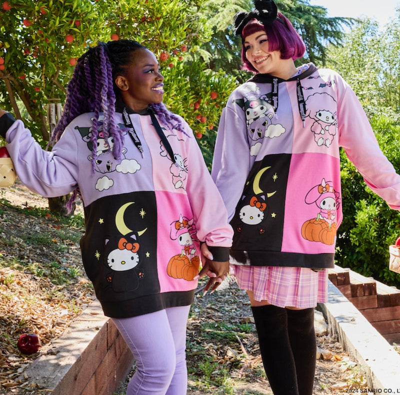 Load image into Gallery viewer, Loungefly Sanrio Kuromi And My Melody Halloween Hooded Sweatshirt
