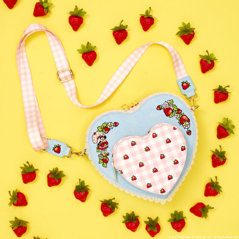 Load image into Gallery viewer, Loungefly Strawberry Shortcake Denim Heart Crossbody
