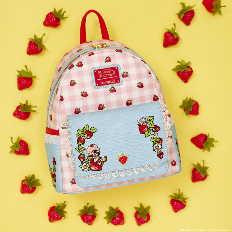 Load image into Gallery viewer, Loungefly Strawberry Shortcake Denim Pocket Mini Backpack - PRE ORDER - LF Lovers
