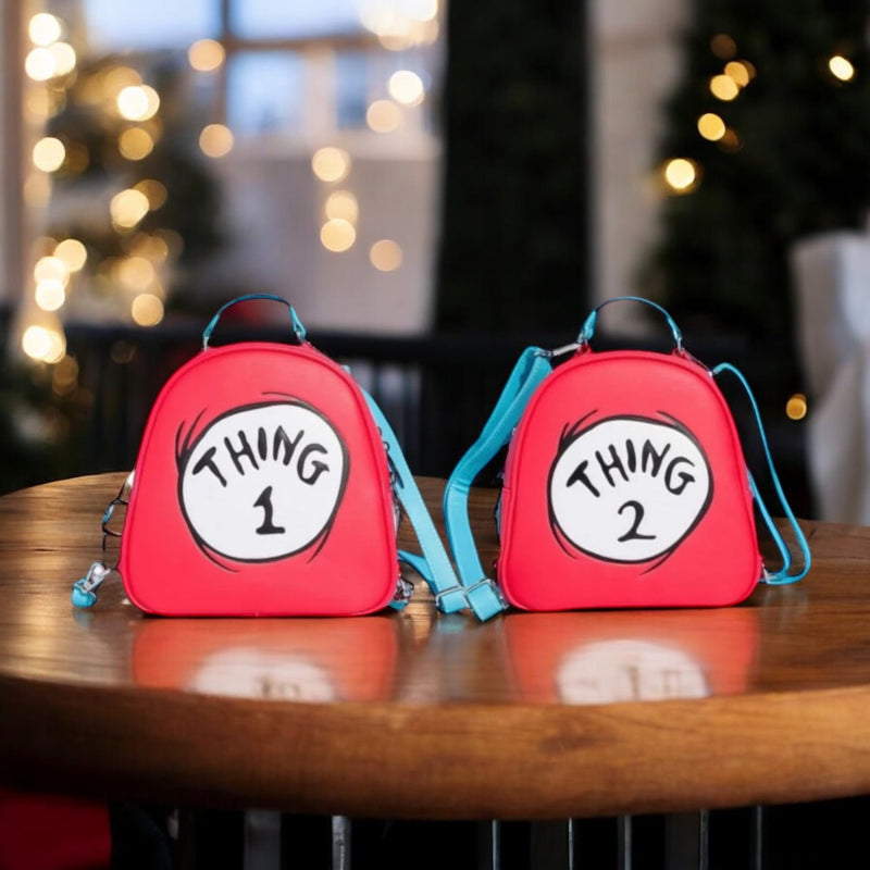 Load image into Gallery viewer, Loungefly Dr. Seuss The Cat In The Hat Thing 1 Thing 2 Reversible Mini Backpack
