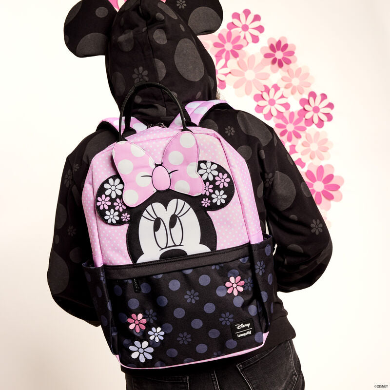 Load image into Gallery viewer, Loungefly Disney Minnie Floral Rock The Dots Full Size Nylon Backpack - PRE ORDER
