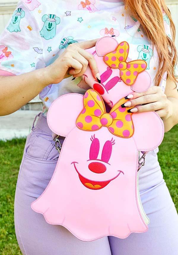 Load image into Gallery viewer, Loungefly Disney Pastel Ghost Minnie Glow in the Dark Double Sided Crossbody Bag
