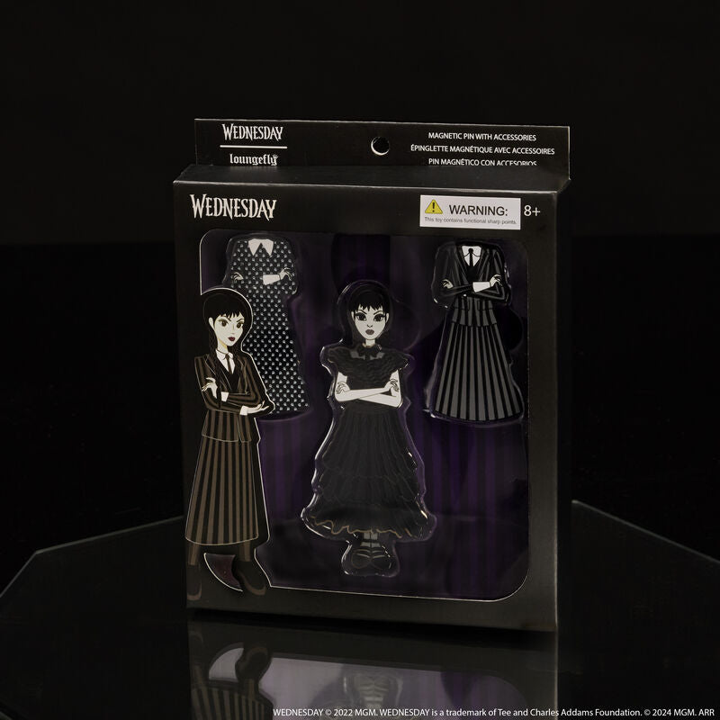 Load image into Gallery viewer, Loungefly MGM Wednesday Addams Paper Doll Pin
