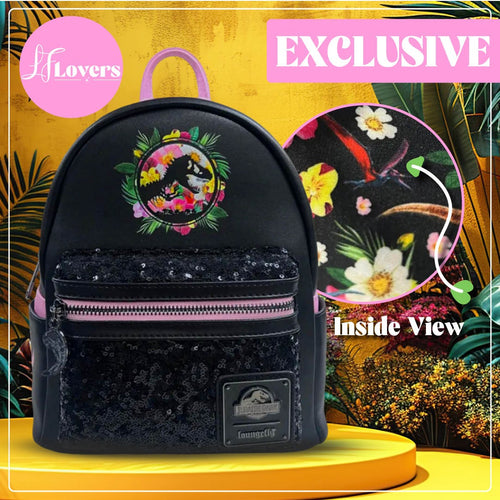 Loungefly Jurassic Park Sequin Pink Floral Mini Backpack