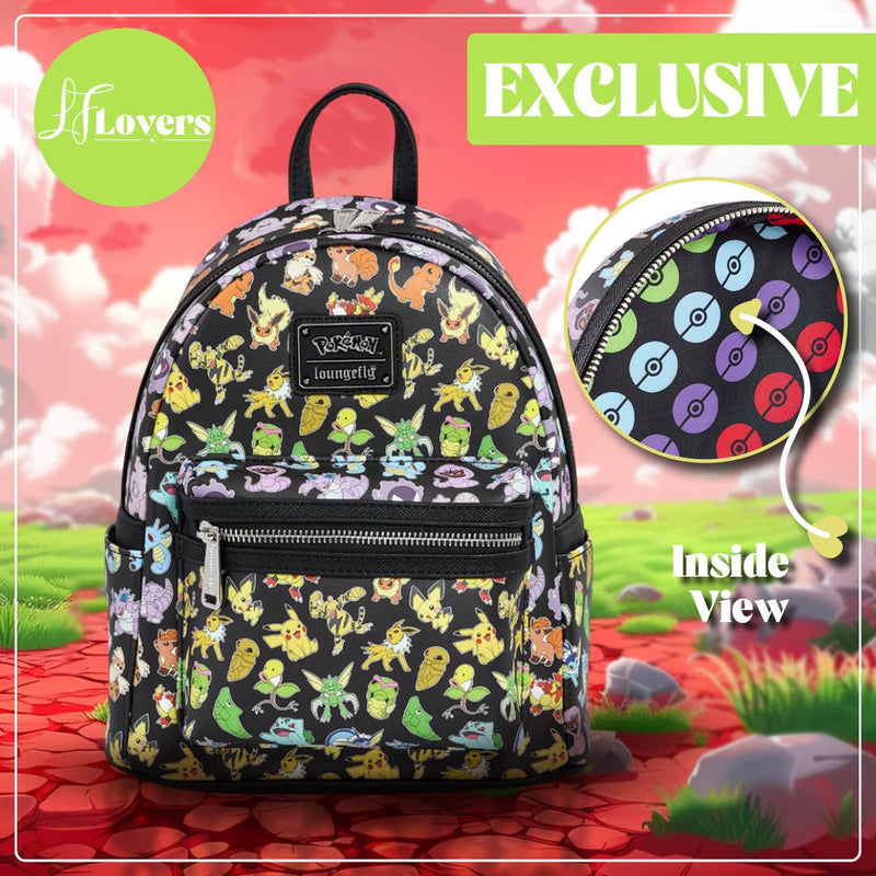 Load image into Gallery viewer, Loungefly Pokémon Multi Characters All Over Print Mini Backpack
