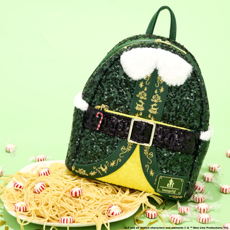 Load image into Gallery viewer, Loungefly Warner Brothers Elf Buddy Sequin Cosplay Mini Backpack
