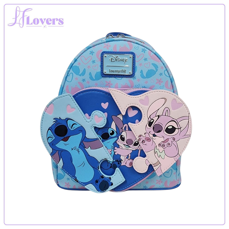 Load image into Gallery viewer, Loungefly Disney Stitch And Angel Puzzle Mini Backpack
